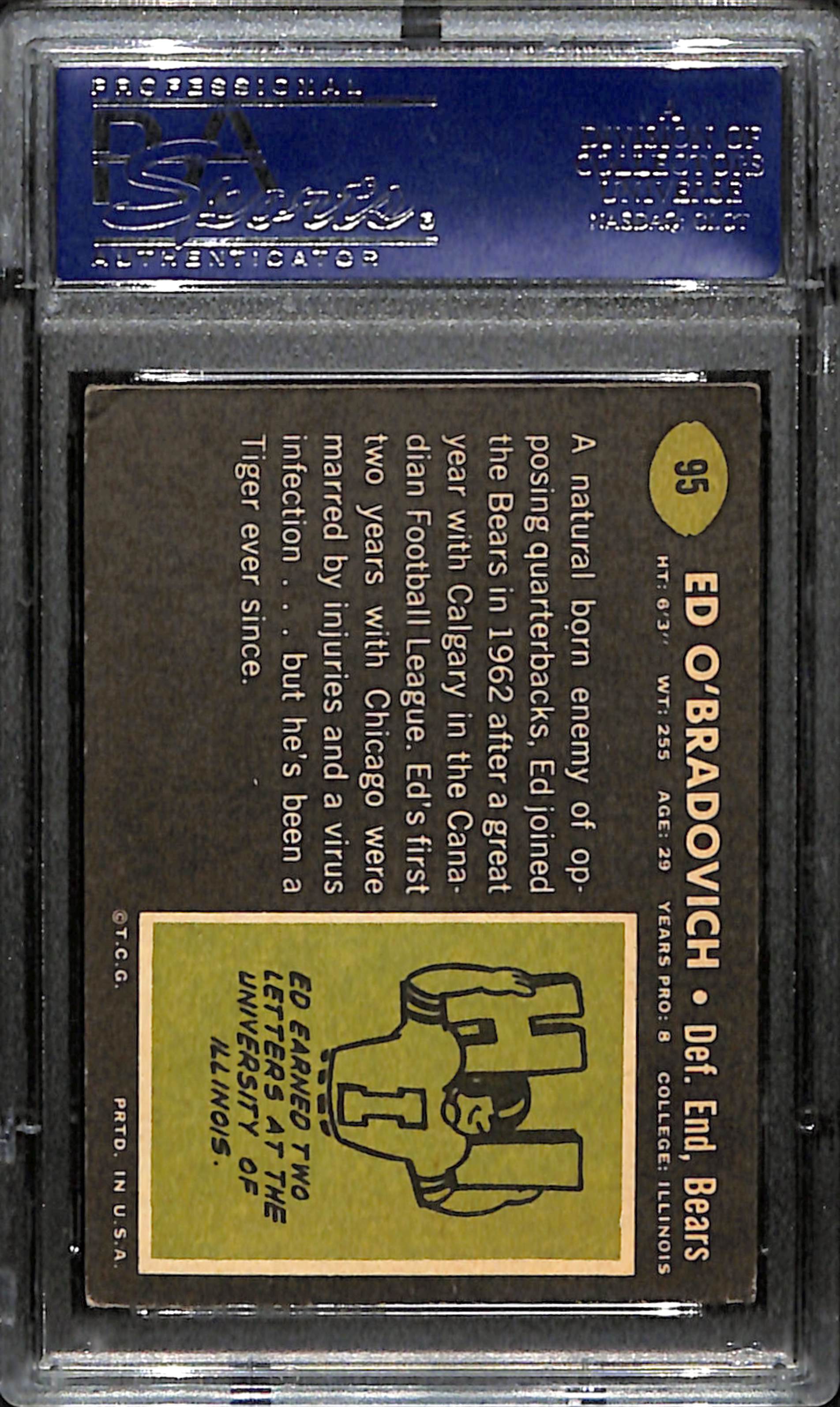 Ed O'Bradovich Signed 1969 Topps Card #95 Chicago Bears PSA/DNA 185966