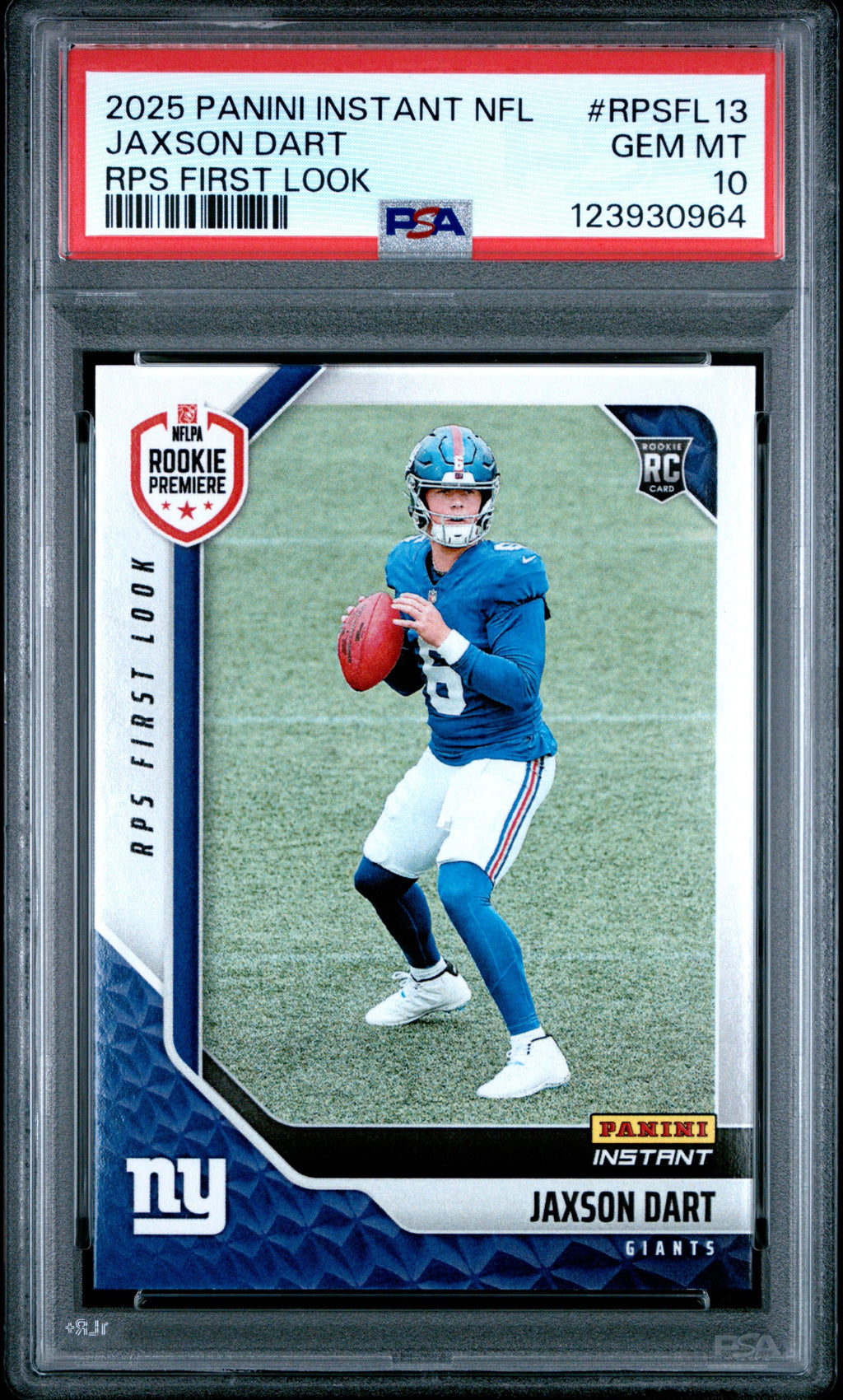 Graded 2025 Panini Instant Jaxson Dart #RPSFL13 RPS First Look Rookie RC Football Card PSA 10 Gem Mint