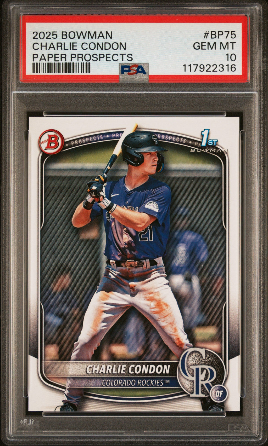 Graded 2025 Topps Bowman Charlie Condon #BP75 Paper Prospects Rookie RC Baseball Card PSA 10 Gem Mint