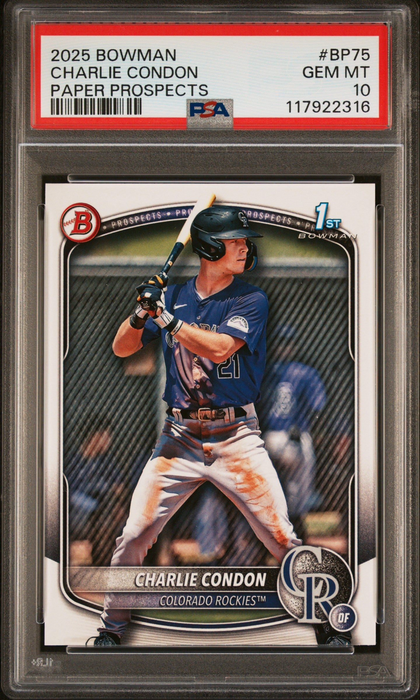 Graded 2025 Topps Bowman Charlie Condon #BP75 Paper Prospects Rookie RC Baseball Card PSA 10 Gem Mint
