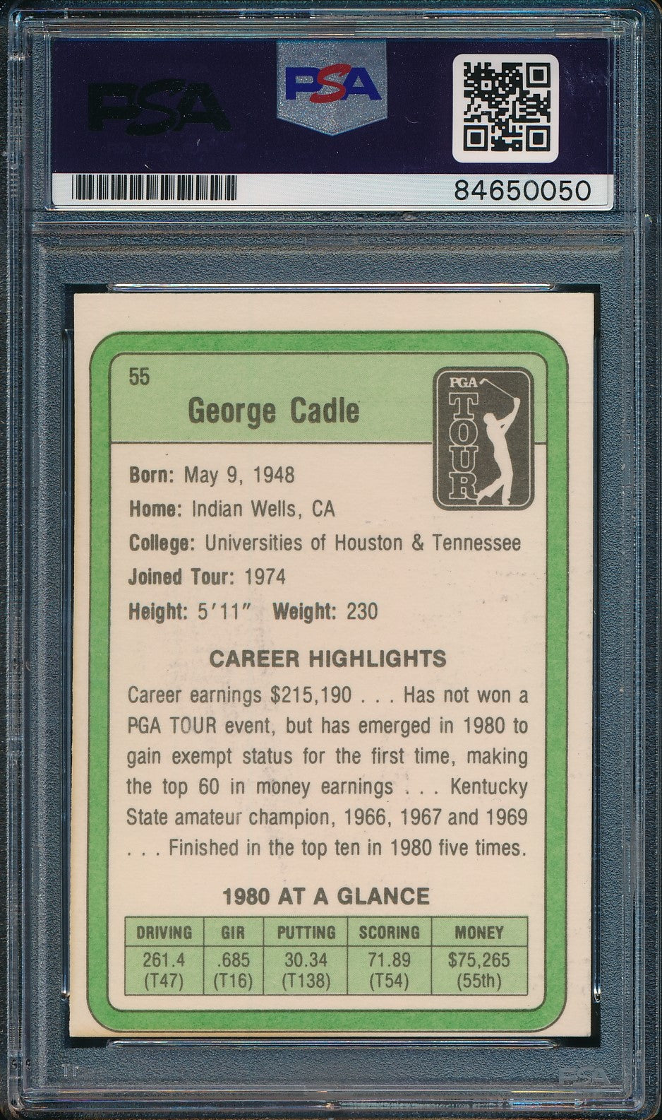 1981 DONRUSS PGA George Cadle #55 Authentic Card Signed PSA/DNA 176029