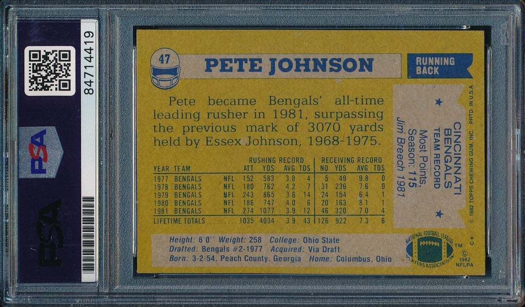 1982 TOPPS Pete Johnson #47 Card Signed Bengals PSA/DNA 176668