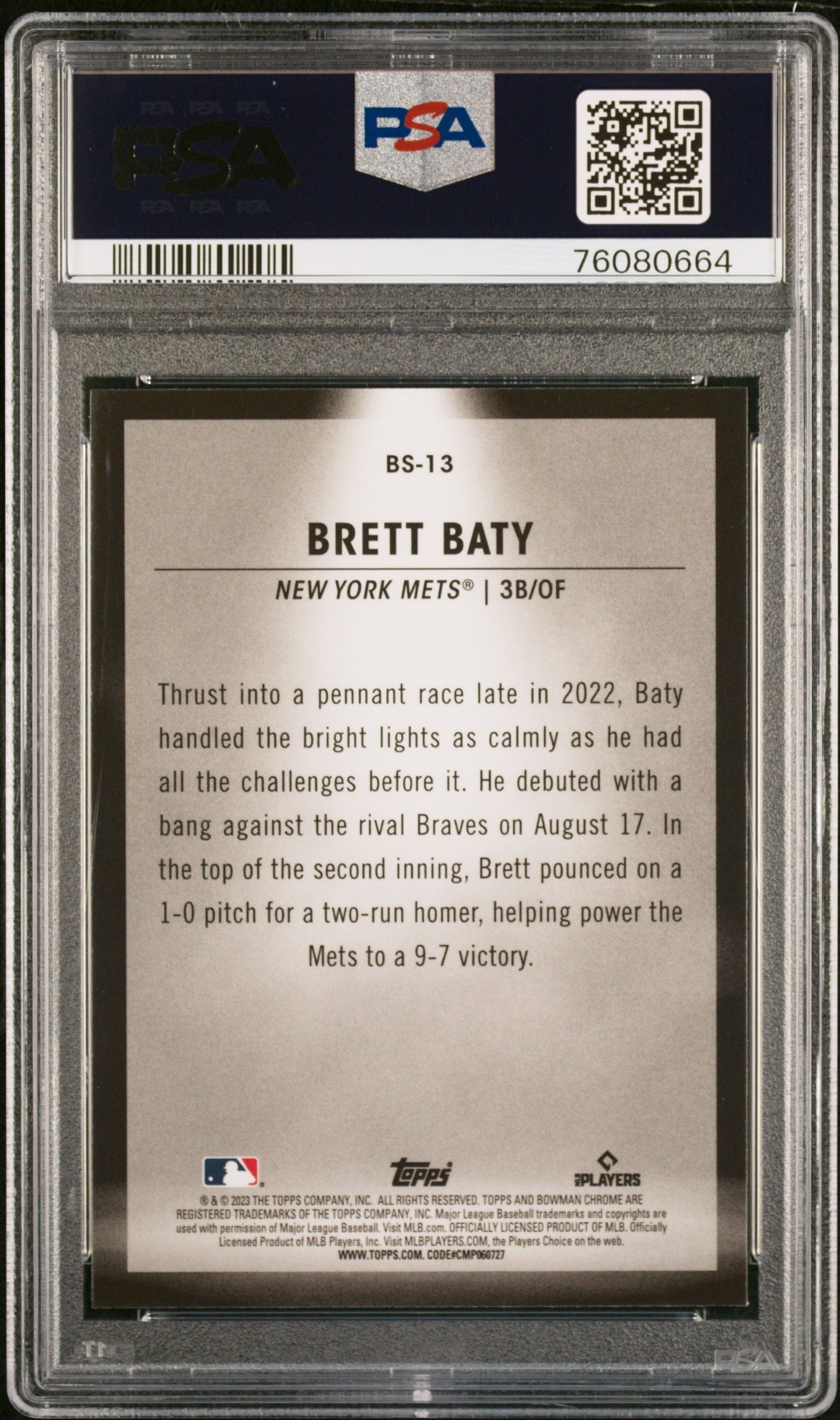 Graded 2023 Topps Bowman Brett Baty #BS13 Spotlights Rookie RC Baseball Card PSA 10 Gem Mint