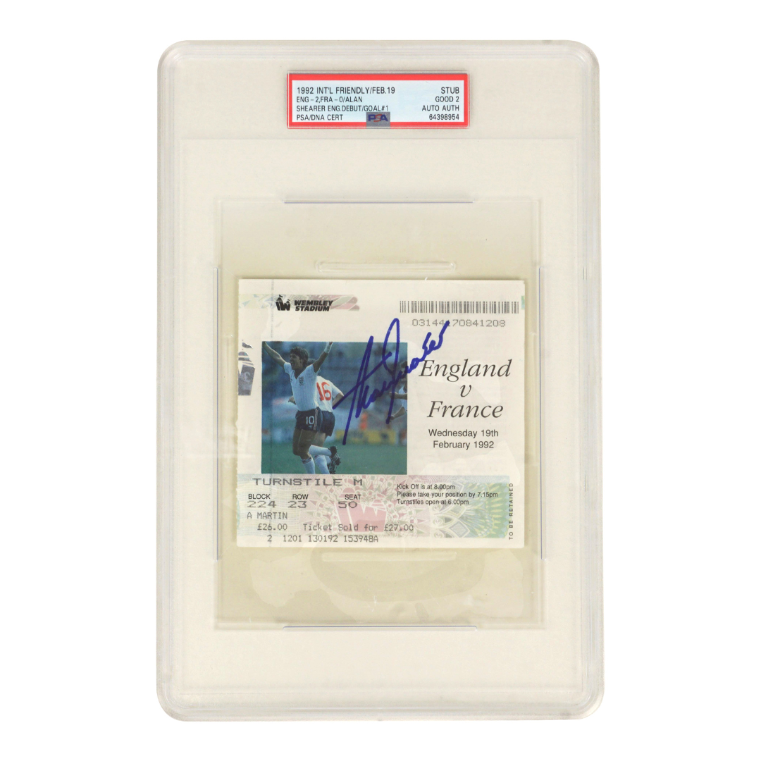 Alan Shearer Signed 1992 England Pro Debut and First Goal Match Ticket – PSA 2