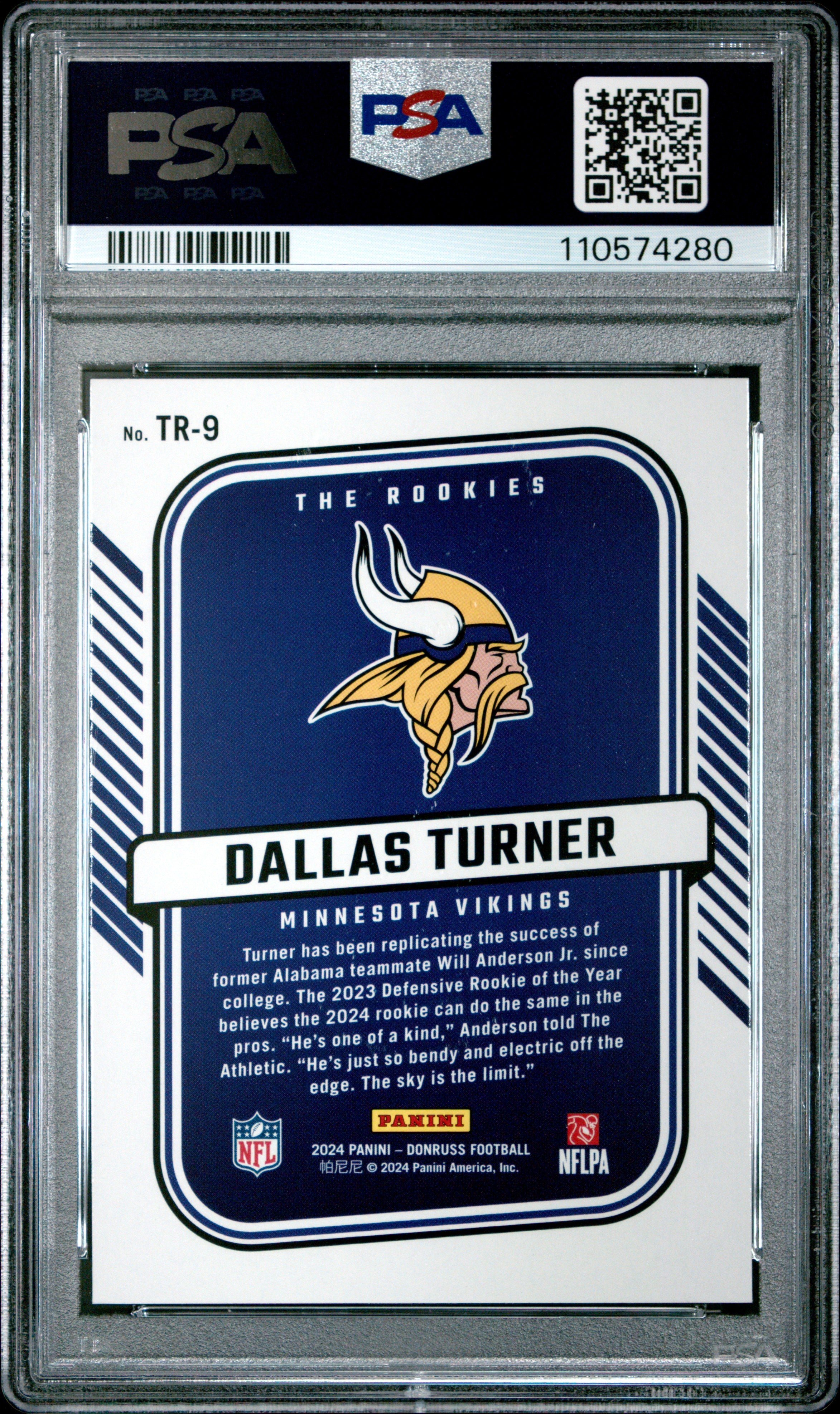 Graded 2024 Panini Donruss Dallas Turner #TR9 The Rookies Rookie RC Football Card PSA 10 Gem Mint