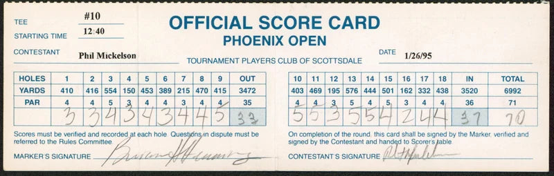 Phil Mickelson & Brian Henninger Signed 1995 Phoenix Open Scorecard BAS