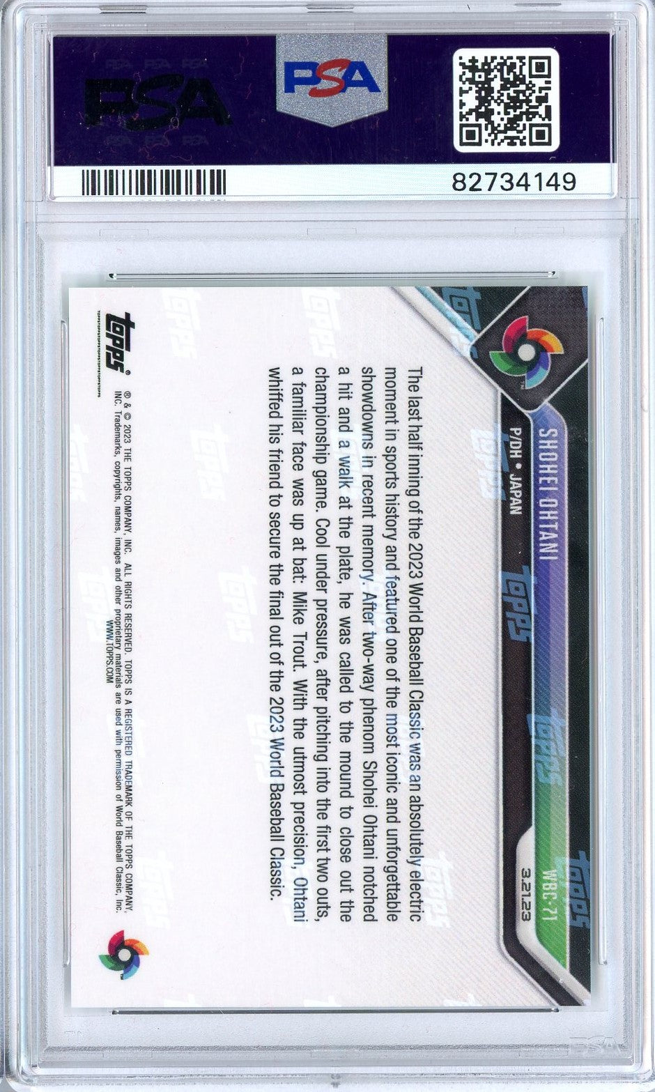 Graded 2023 Topps Now Shohei Ohtani #WBC71 World Baseball Classic Baseball Card PSA 10 Gem Mint
