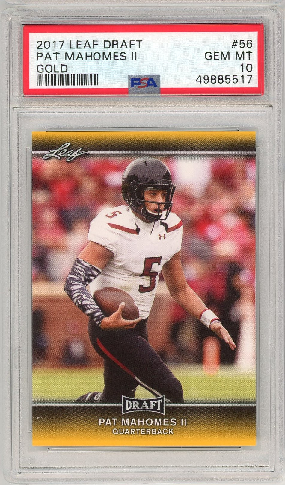 Graded 2017 Leaf Draft Patrick Mahomes II #56 Gold Rookie RC Football Card PSA 10 Gem Mint