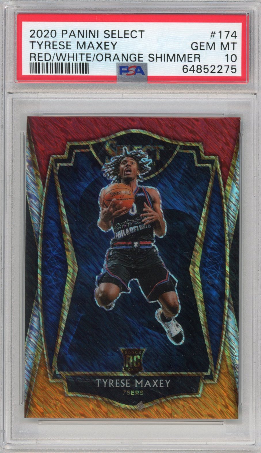 Graded 2020-21 Panini Select Tyrese Maxey #174 Red White Orange Shimmer Rookie RC Basketball Card PSA 10 Gem Mint