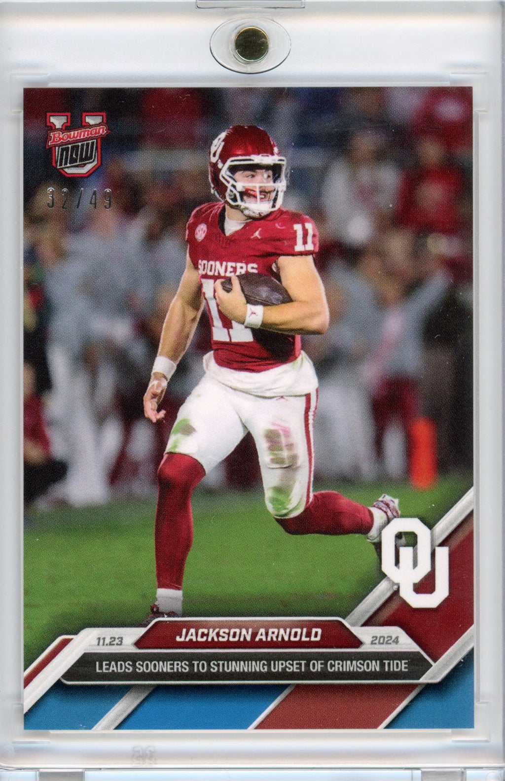 2024 Topps Bowman U Now Jackson Arnold #46 Blue /49 Oklahoma Sooners Rookie RC Football Card