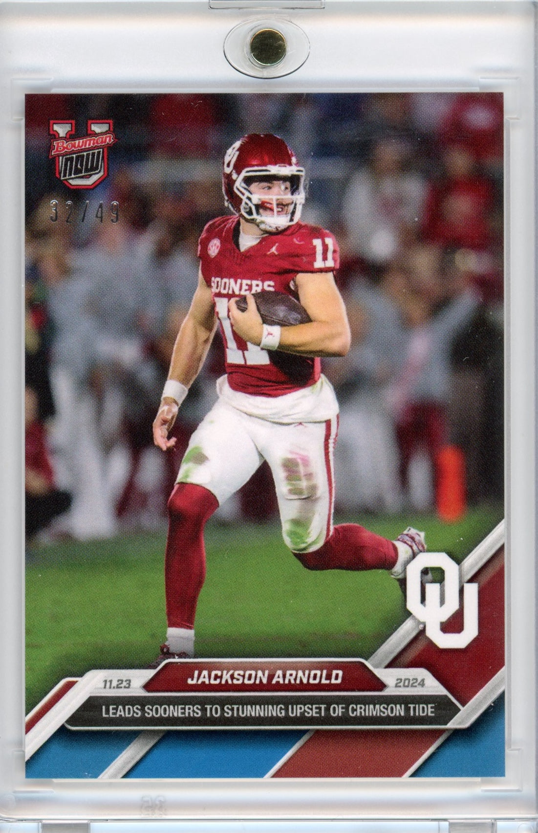 2024 Topps Bowman U Now Jackson Arnold #46 Blue /49 Oklahoma Sooners Rookie RC Football Card