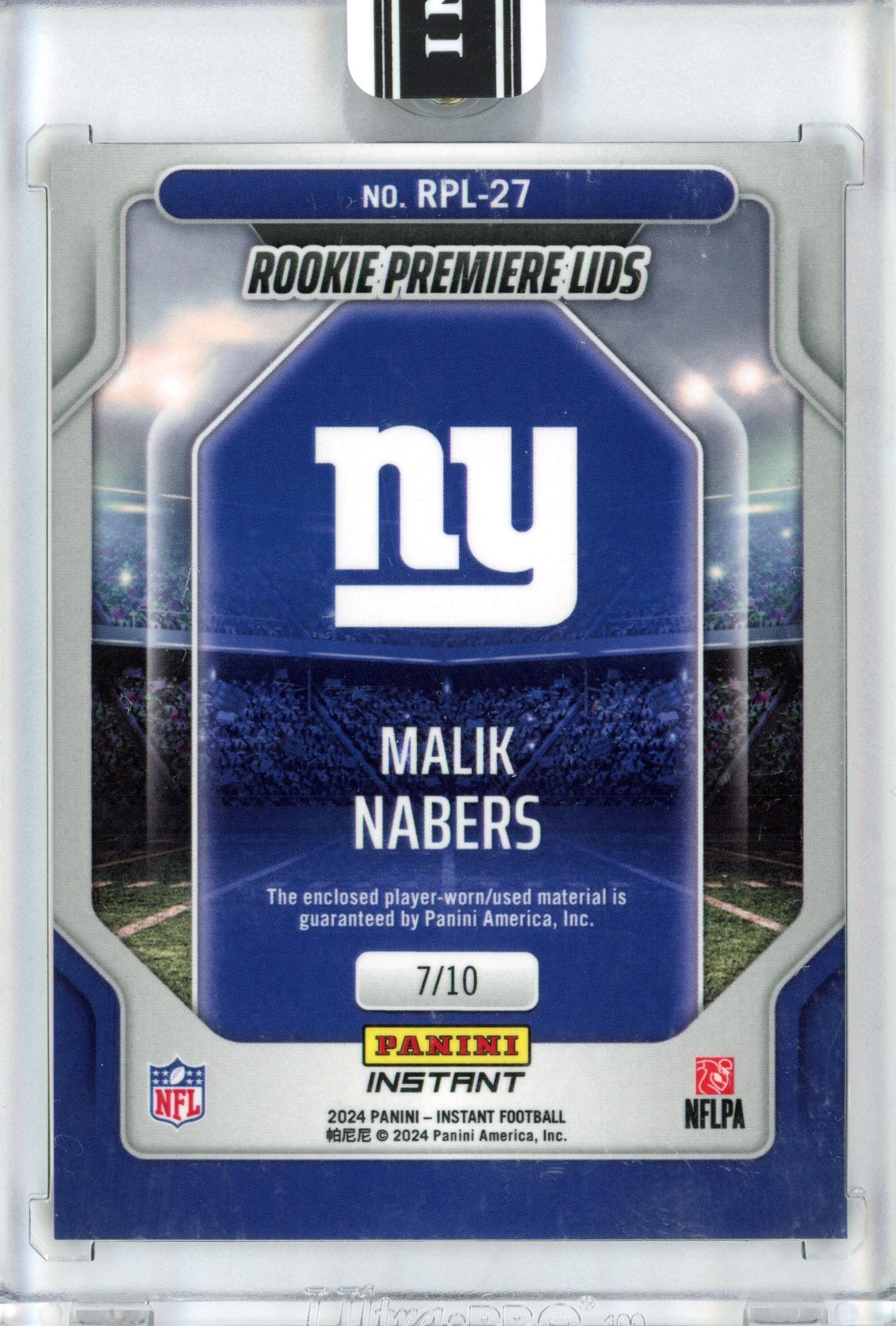 2024 Panini Instant Malik Nabers #RPL-27 Rookie Premiere Lids /10 Rookie RC Football Card