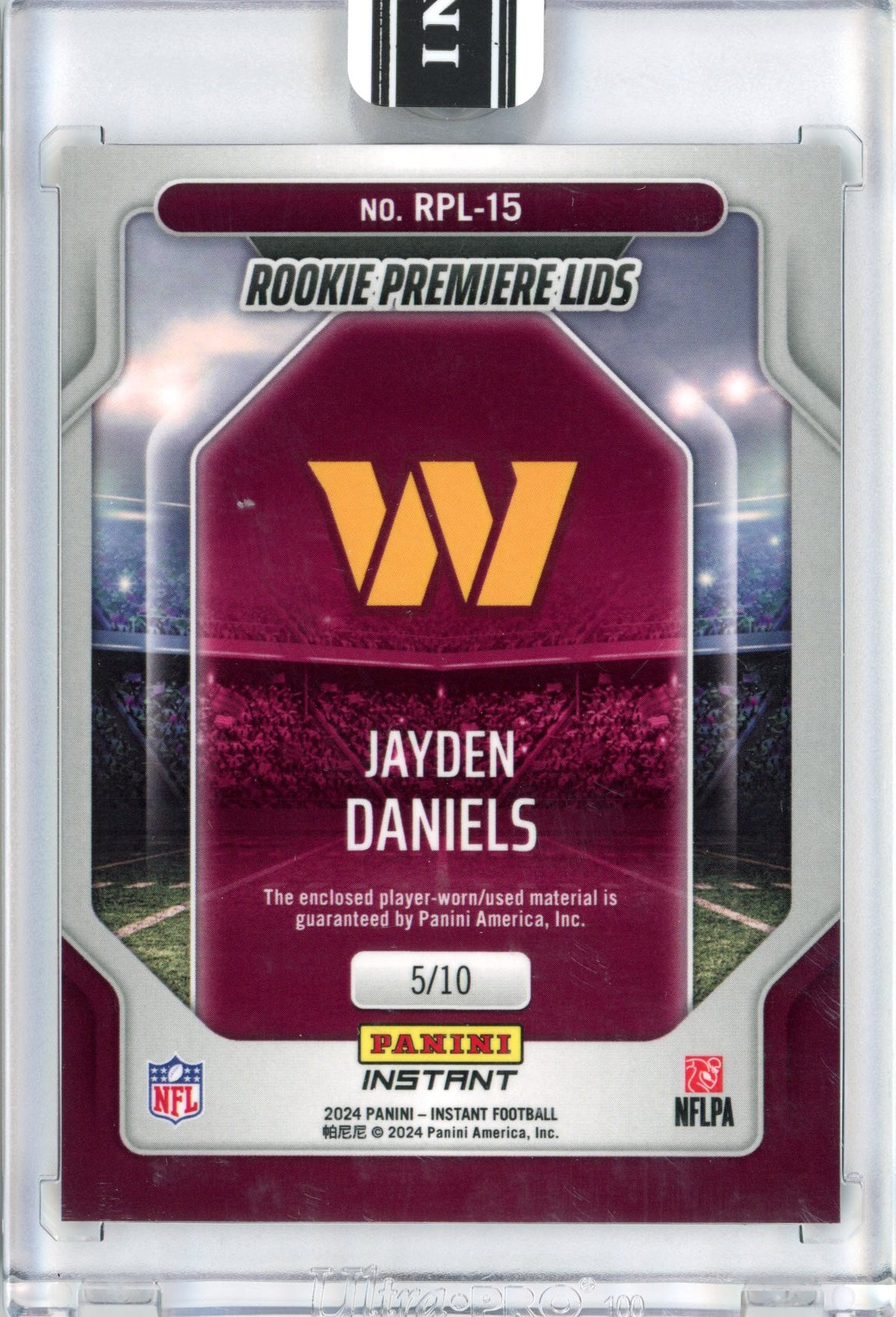 2024 Panini Instant Jayden Daniels #RPL-15 Rookie Premiere Lids /10 Rookie RC Football Card
