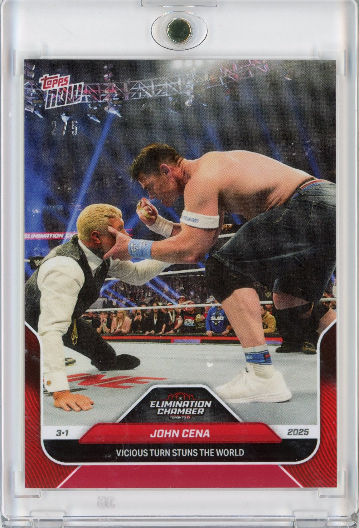 2025 Topps Now WWE John Cena #29 Red /5 Vicious Turn Stuns the World Wrestling Card