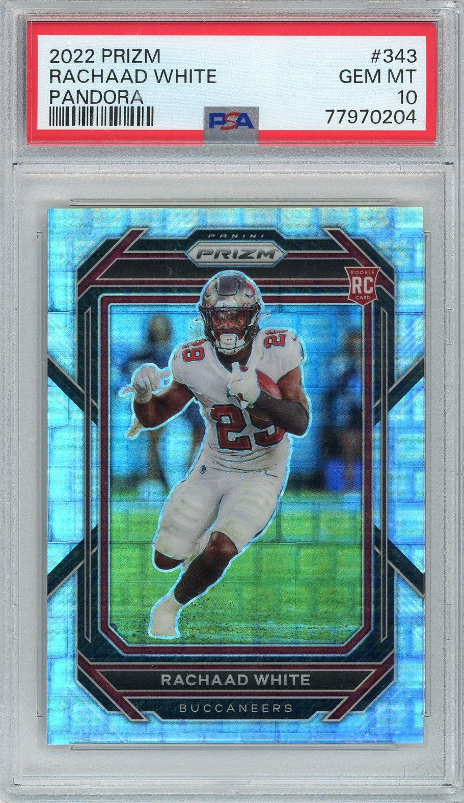Graded 2022 Prizm Rachaad White #343 Pandora Rookie RC Football Card PSA 10 Gem Mint