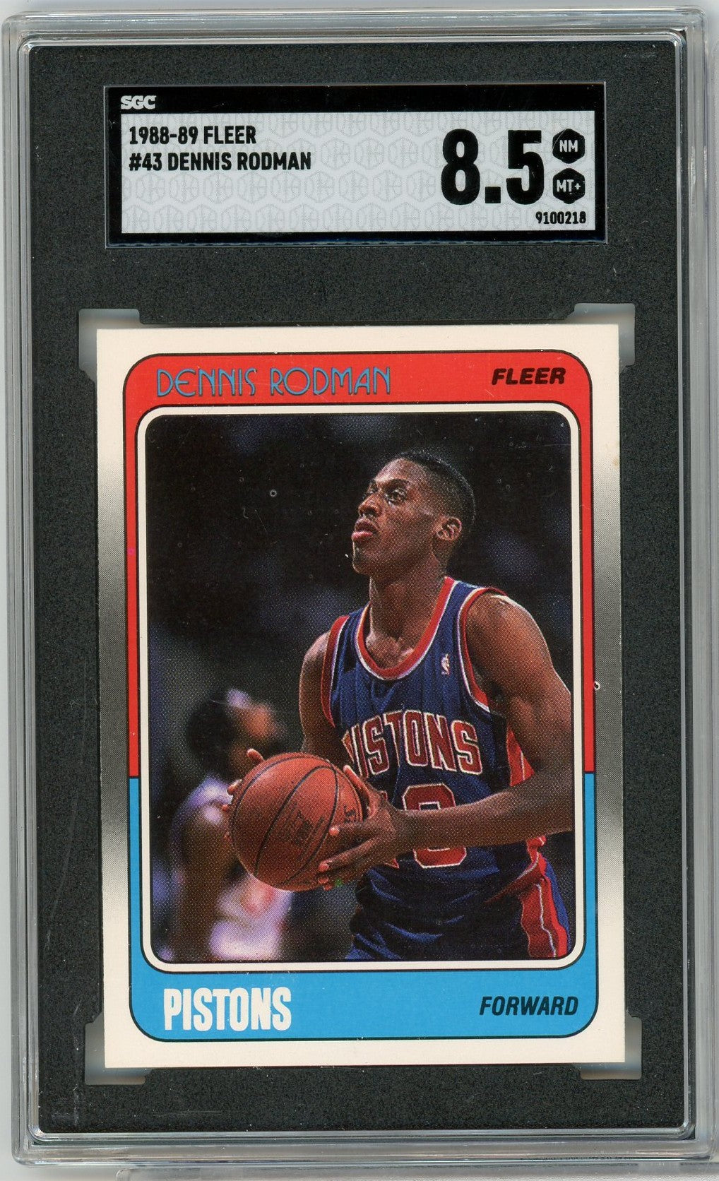 Graded 1988 Fleer Dennis Rodman #43 Rookie RC Basketball Card SGC 8.5 NM-MT+