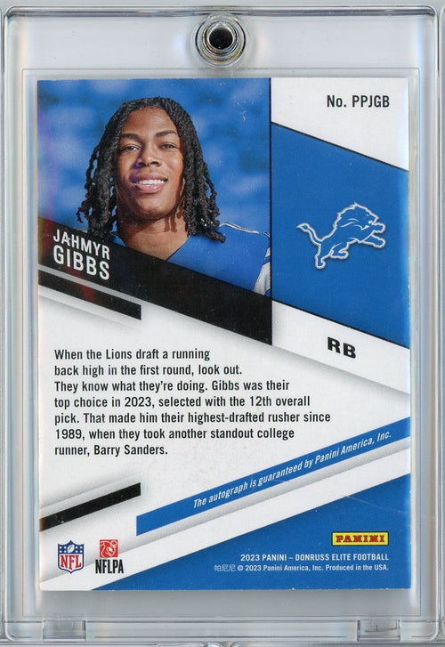 2023 Panini Donruss Elite Pen Pals Black Gold Ink Jahmyr Gibbs #PPJGB Autograph Rookie RC Football Card