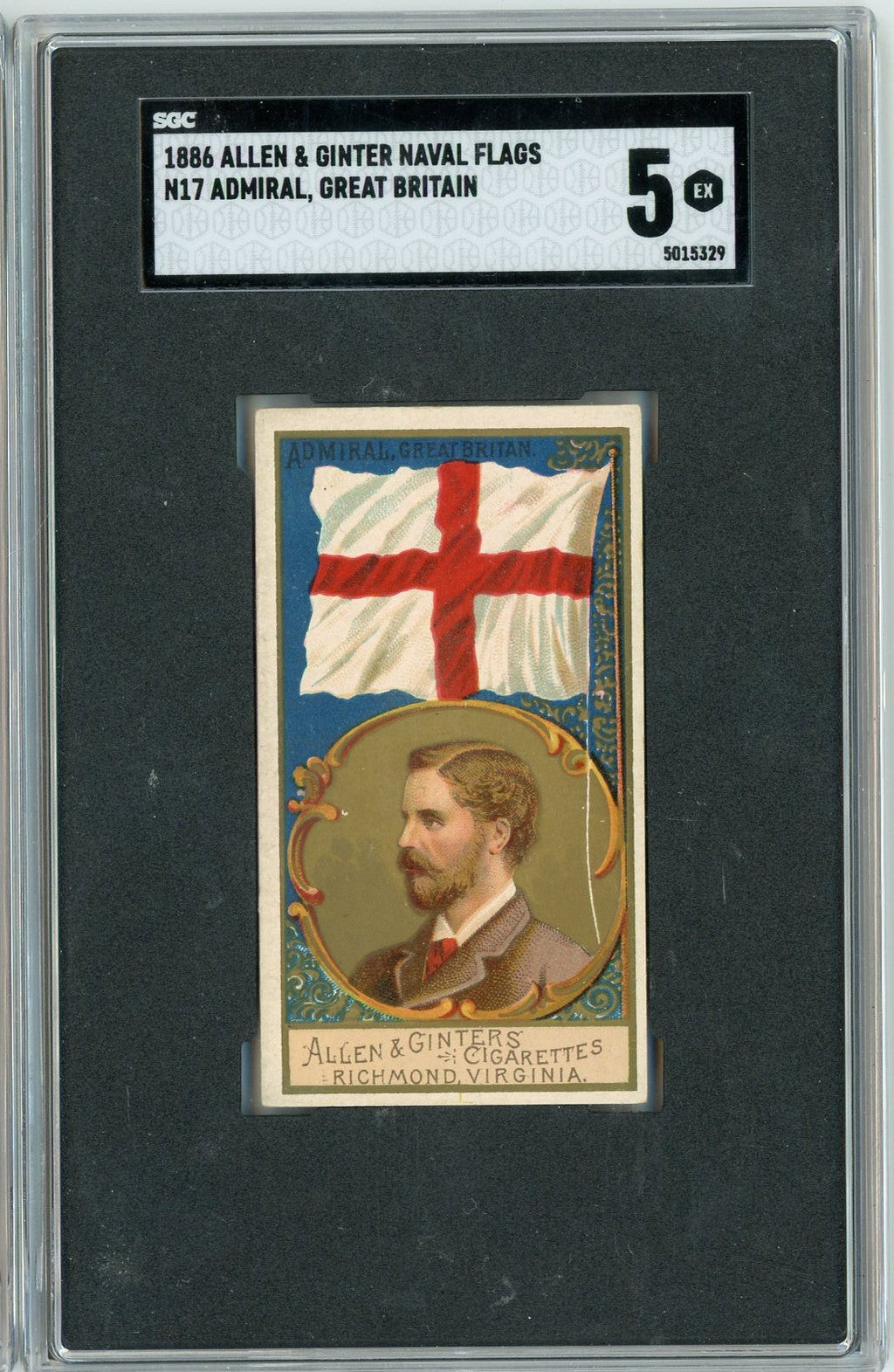 Graded 1886 Allen & Ginter Naval Flags N17 Admiral Great Britain Baseball Tobacco Card SGC 5 Excellent