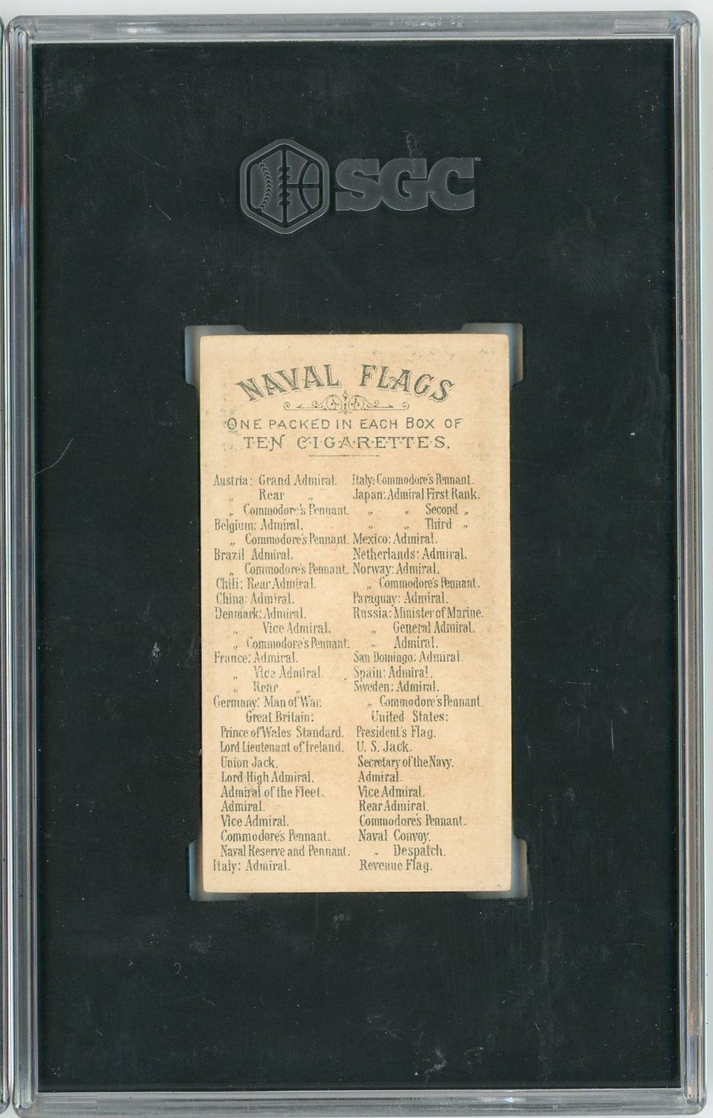Graded 1886 Allen & Ginter Naval Flags N17 Admiral Great Britain Baseball Tobacco Card SGC 5 Excellent