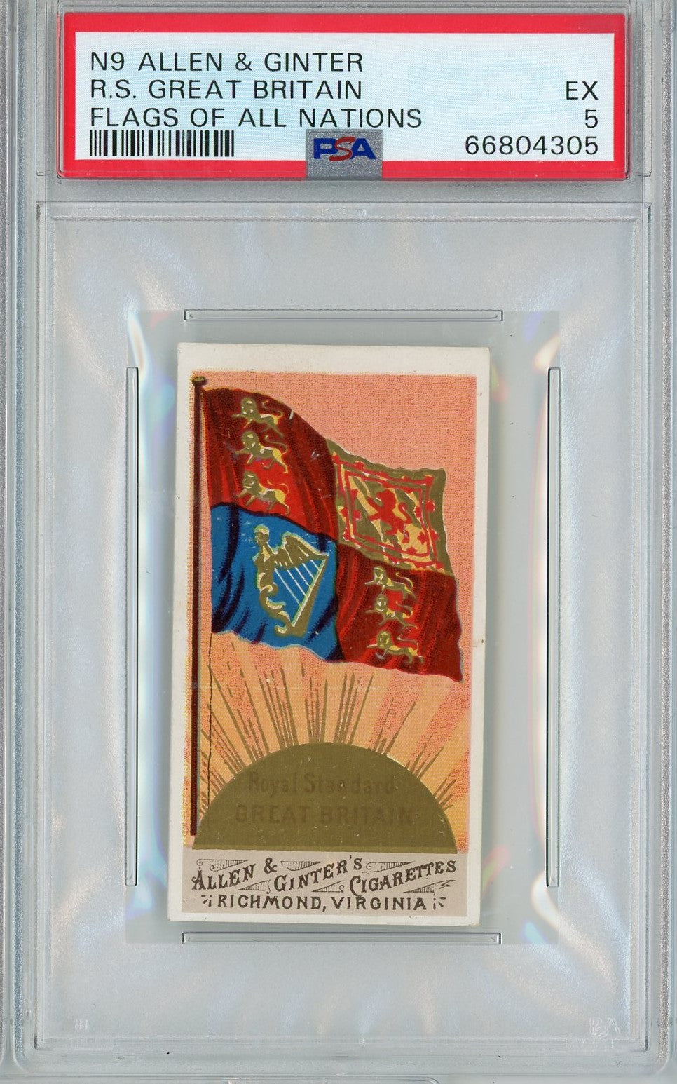 Graded 1887 N9 Allen & Ginter Flags of all Nations R.S. Great Britain Baseball Tobacco Card PSA 5