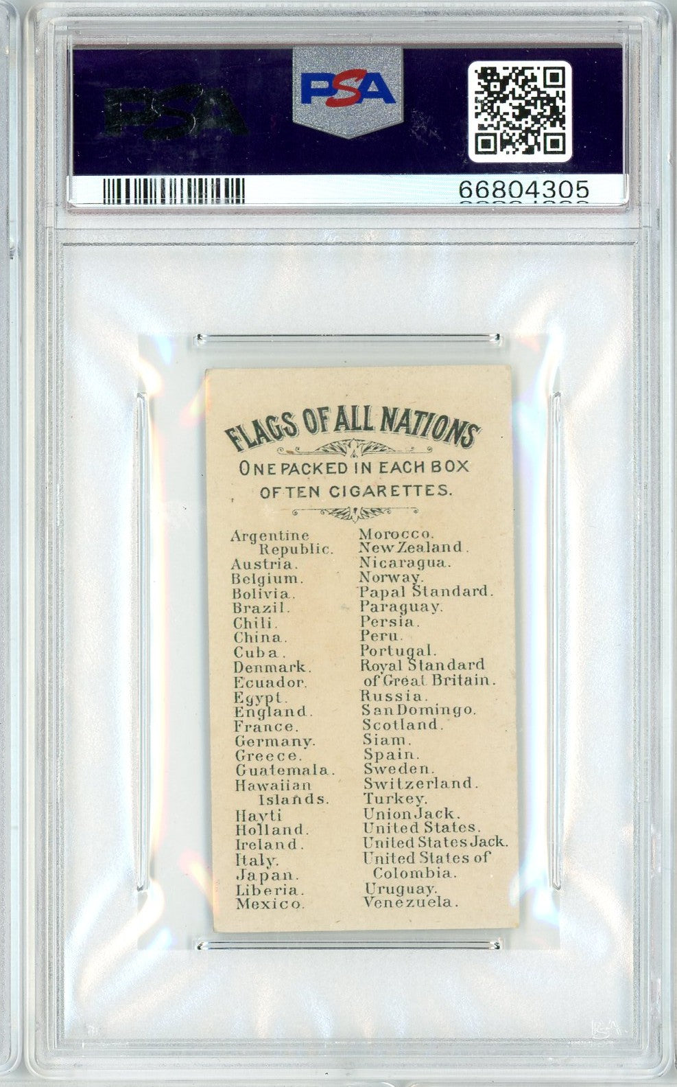 Graded 1887 N9 Allen & Ginter Flags of all Nations R.S. Great Britain Baseball Tobacco Card PSA 5