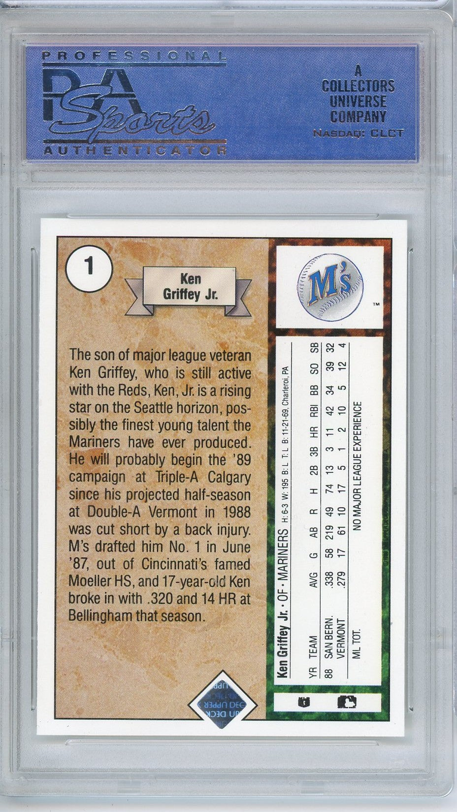 Graded 1989 Upper Deck Ken Griffey Jr #1 Star Rookie Rookie RC Baseball Card PSA 9 Mint