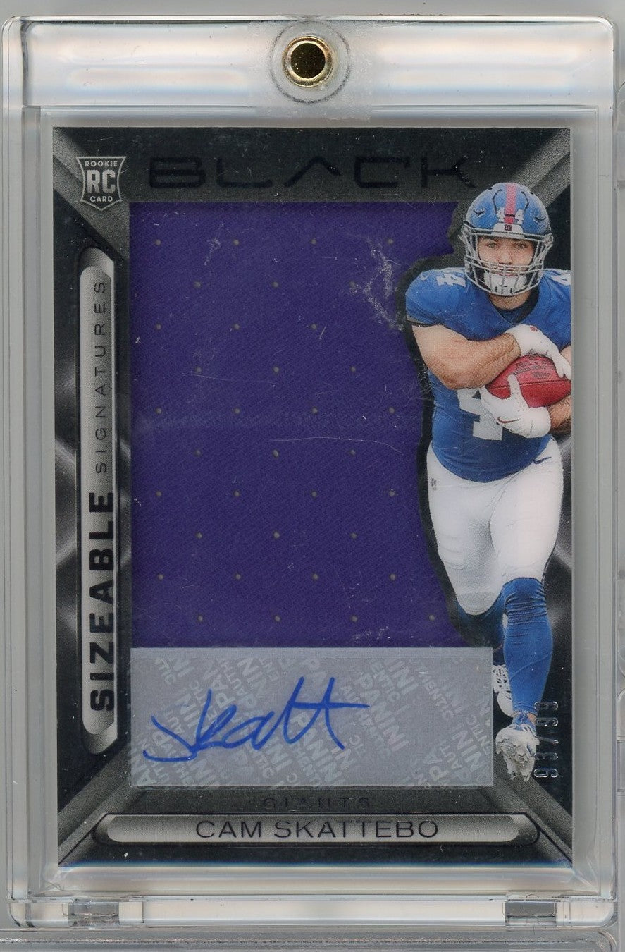 2025 Panini Black Cam Skattebo #SSRCSO /99 Sizable Signatures Relic Auto Rookie RC Football Card