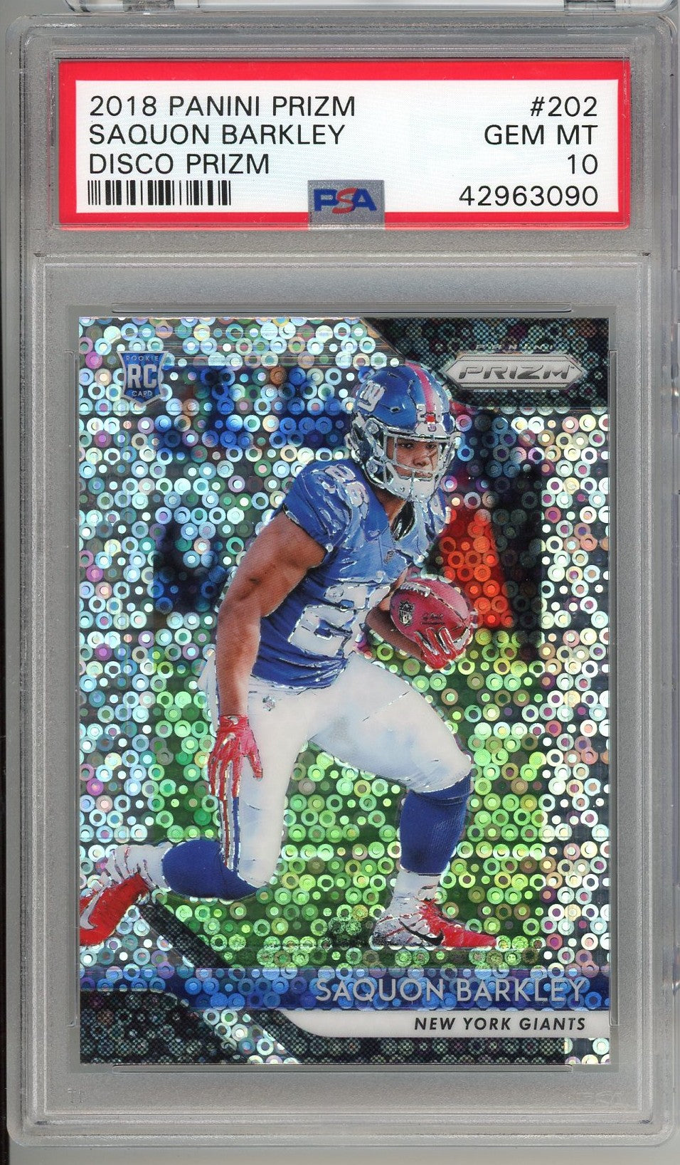 Graded 2018 Panini Prizm Disco Prizm Saquon Barkley #202 Rookie RC Football Card PSA 10 Gem Mint