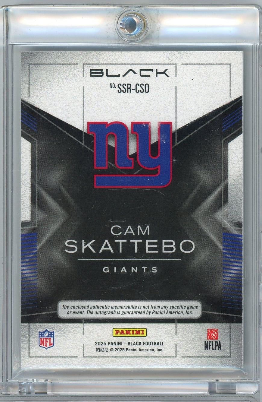 2025 Panini Black Cam Skattebo #SSRCSO /99 Sizable Signatures Relic Auto Rookie RC Football Card