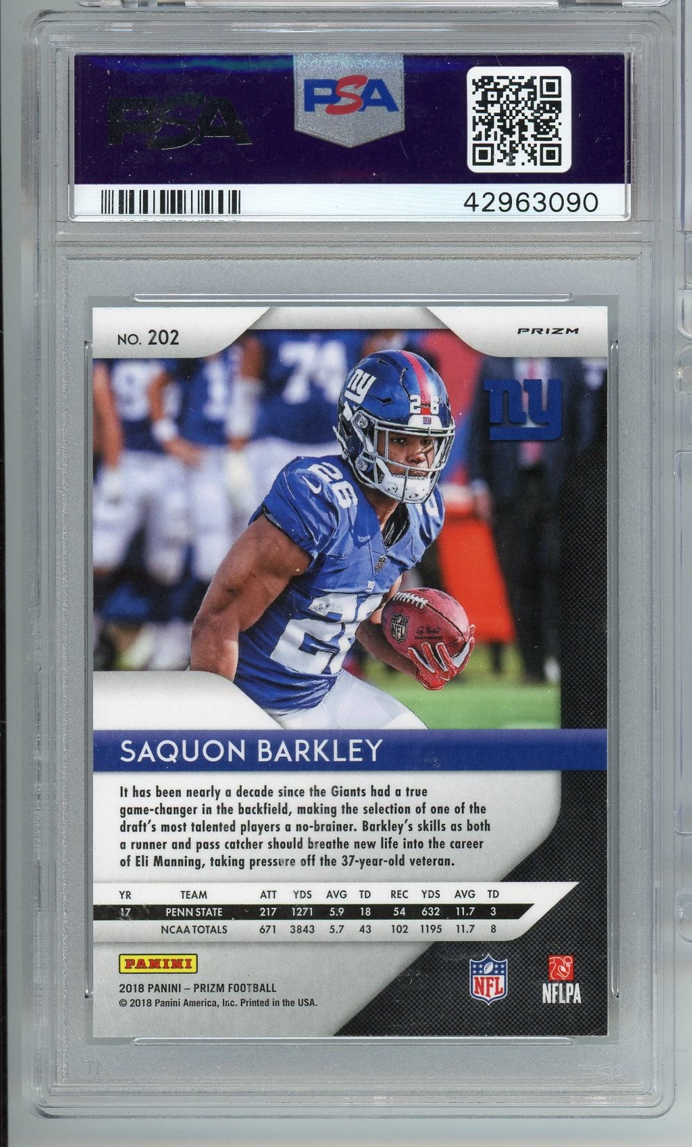 Graded 2018 Panini Prizm Disco Prizm Saquon Barkley #202 Rookie RC Football Card PSA 10 Gem Mint