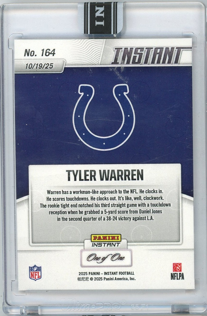 2025 Panini Instant Tyler Warren #164 Magma 1/1 Indianapolis Colts Rookie RC Football Card