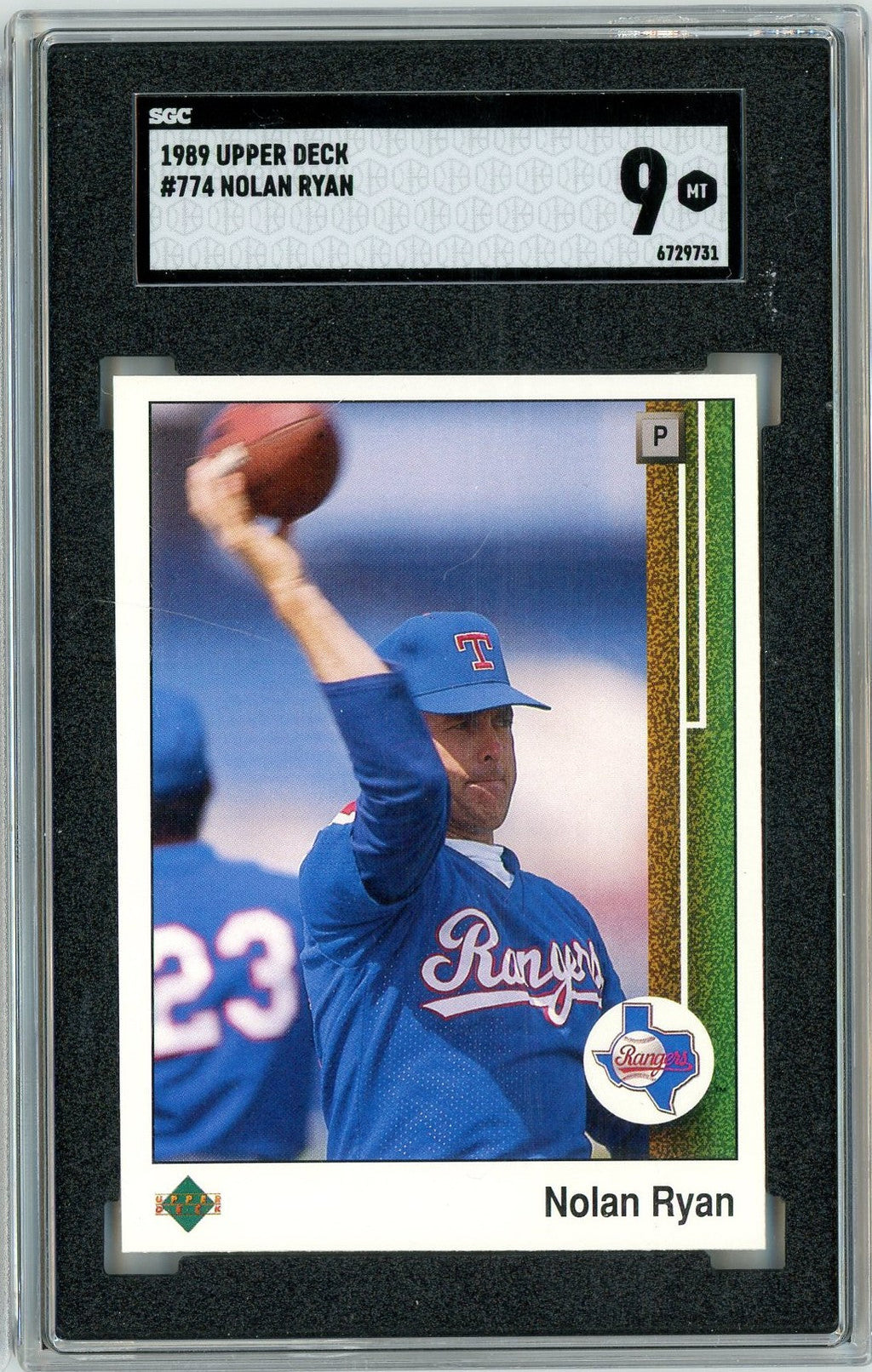 Graded 1989 Upper Deck Nolan Ryan Throwing Football #774 Baseball Card SGC 9 Mint