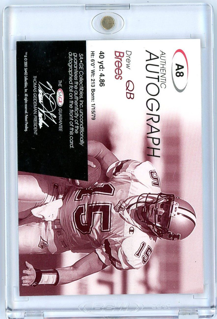 2001 Sage SA-GE Authentic Autographs Drew Brees #A8 /749 Rookie RC Football Card