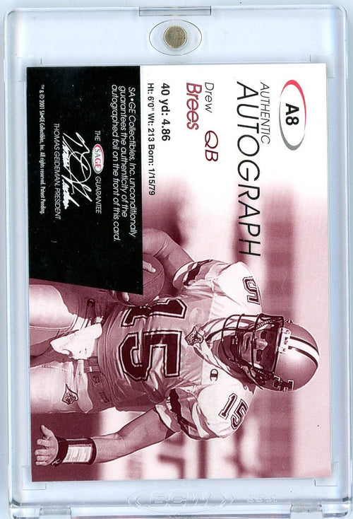 2001 Sage SA-GE Authentic Autographs Drew Brees #A8 /749 Rookie RC Football Card