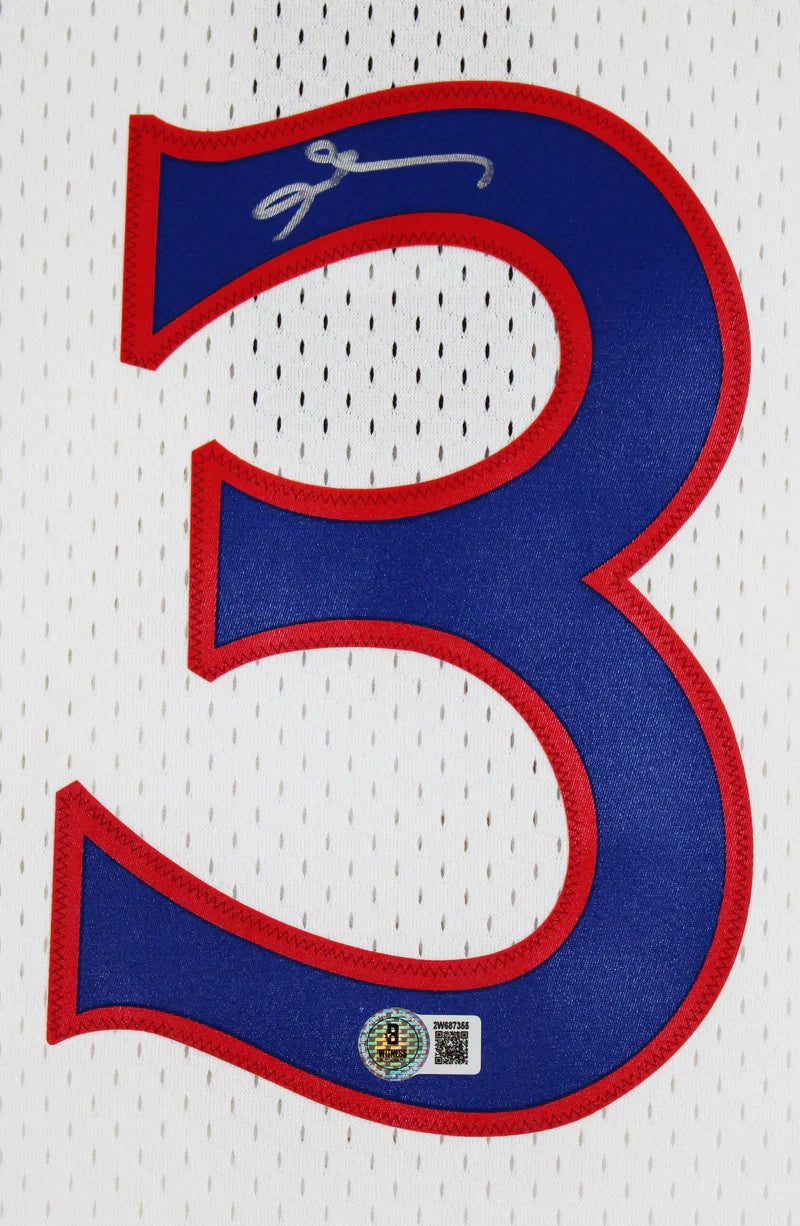 76ers Allen Iverson Signed White 1996-97 M&N HWC Swingman Framed Jersey BAS Wit