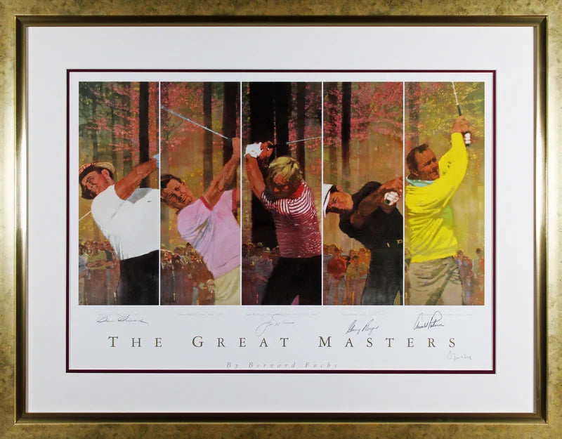 Golf Masters (5) Nicklaus, Palmer, Snead, Player Signed & Framed Lithograph BAS