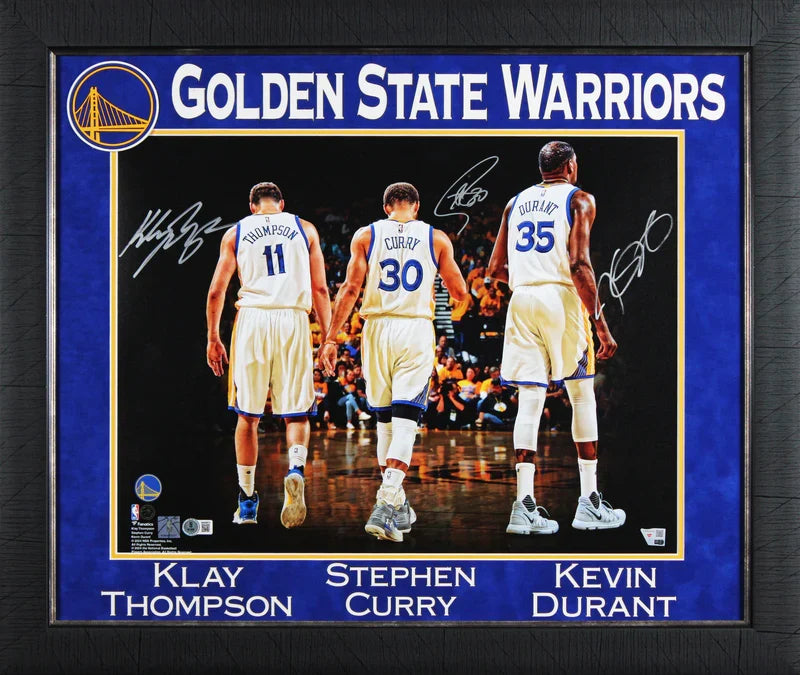 Warriors (3) Curry, Durant & Thompson Authentic Signed 16x20 Framed Photo BAS