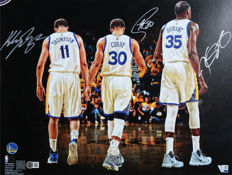 Warriors (3) Curry, Durant & Thompson Authentic Signed 16x20 Framed Photo BAS