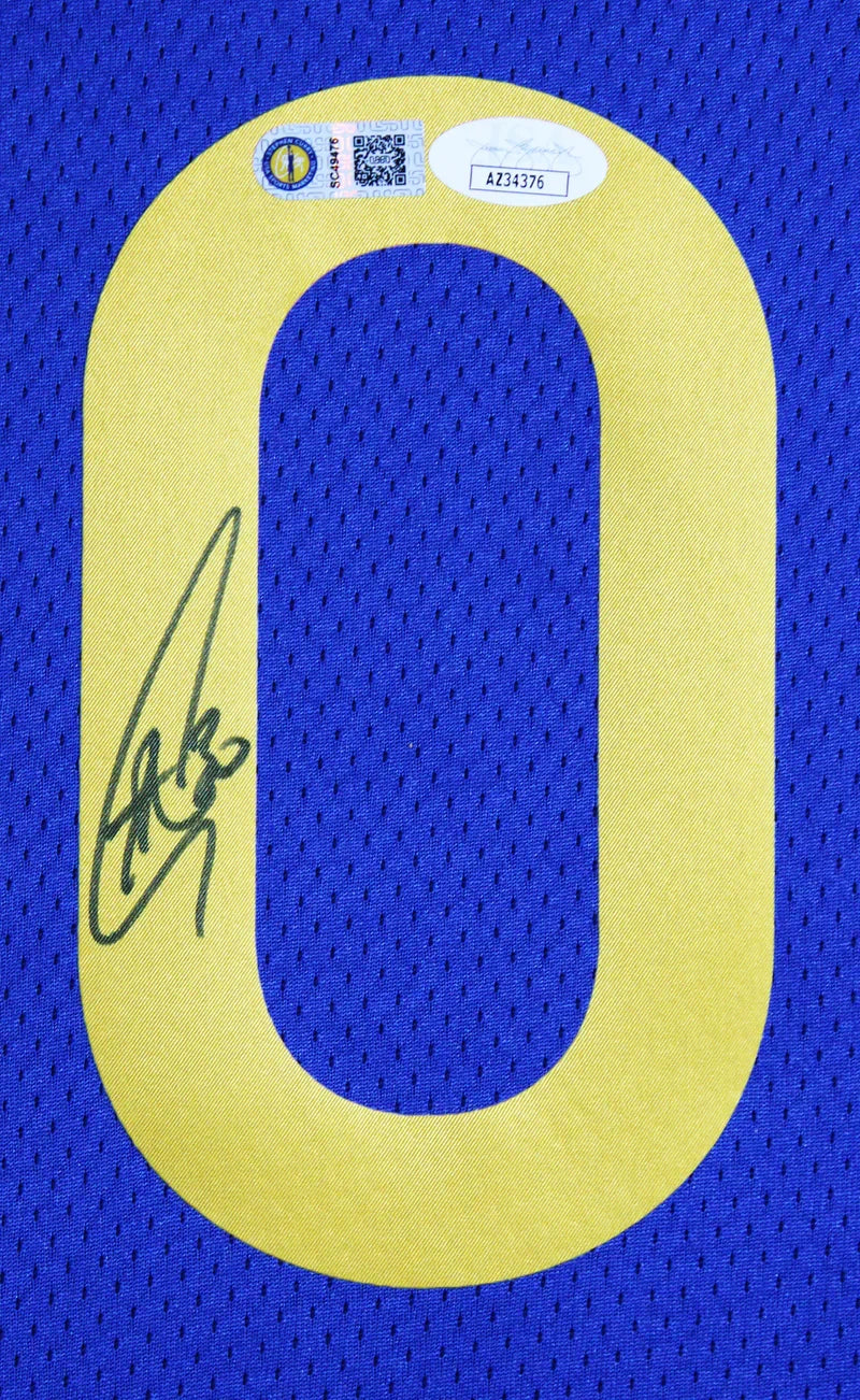 Warriors Stephen Curry Signed Blue Nike Icon Edition Swingman Framed Jersey JSA