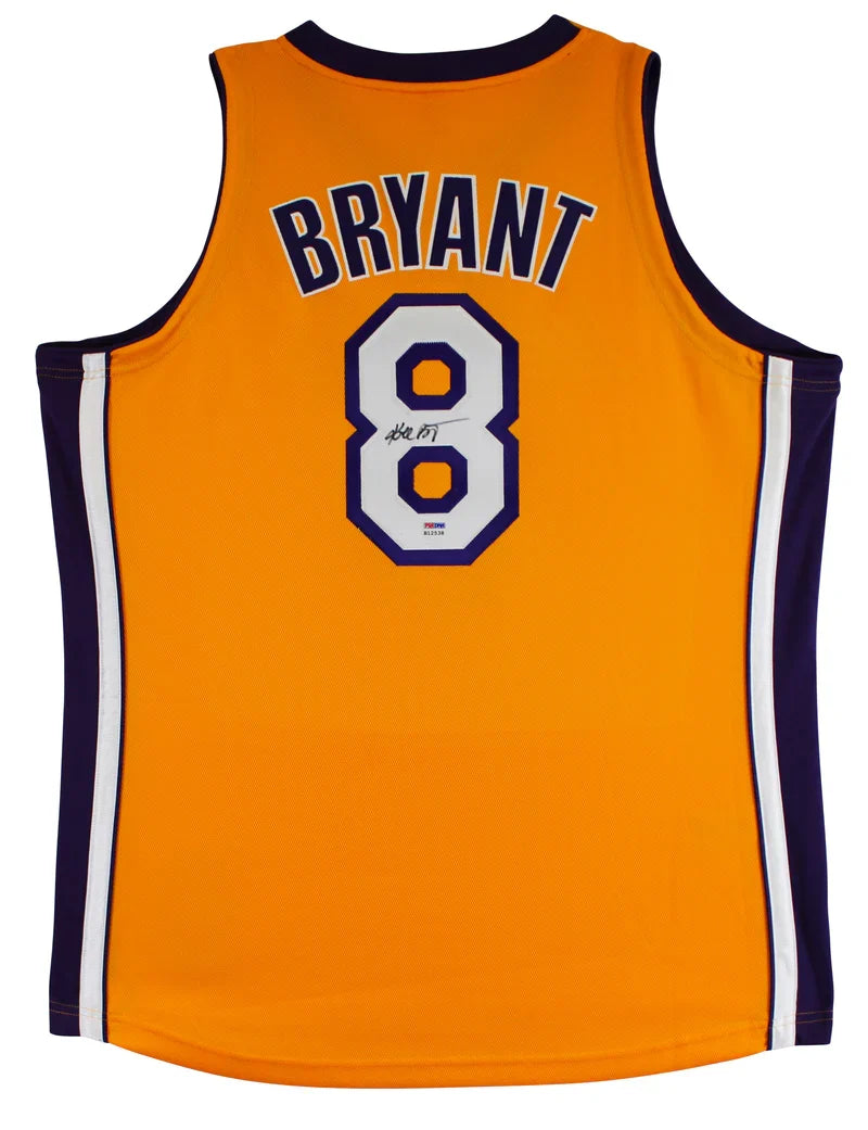 Lakers Kobe Bryant Signed Yellow M&N 2000-01 HWC Authentic Jersey PSA #B12538