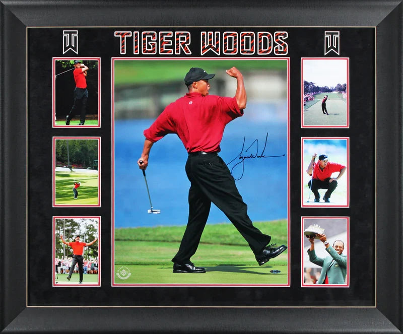 Tiger Woods Authentic Signed 16x20 Framed Vertical Fist Pump Photo UDA