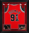 Bulls Dennis Rodman Signed Red M&N HWC Swingman Framed Jersey JSA Witness
