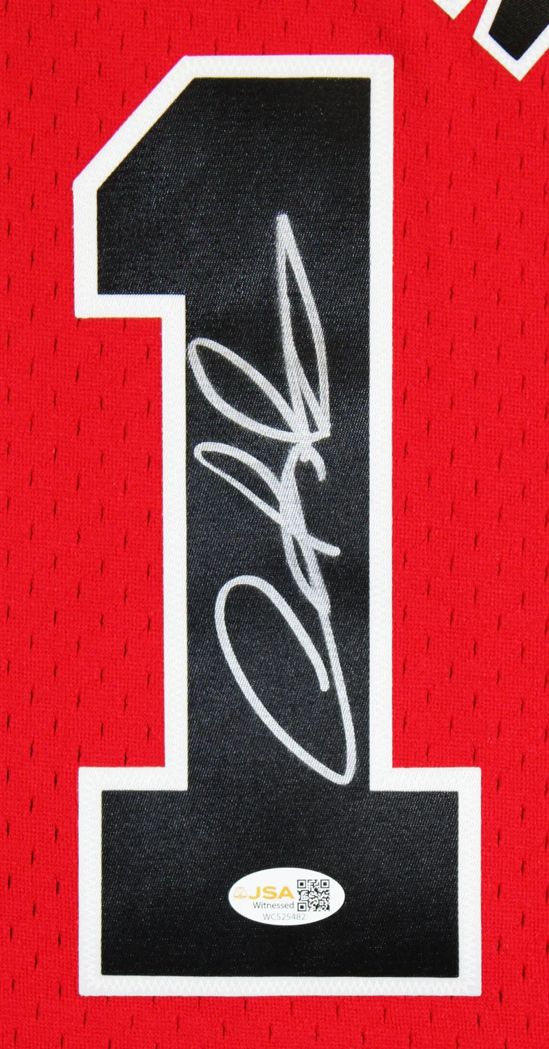 Bulls Dennis Rodman Signed Red M&N HWC Swingman Framed Jersey JSA Witness