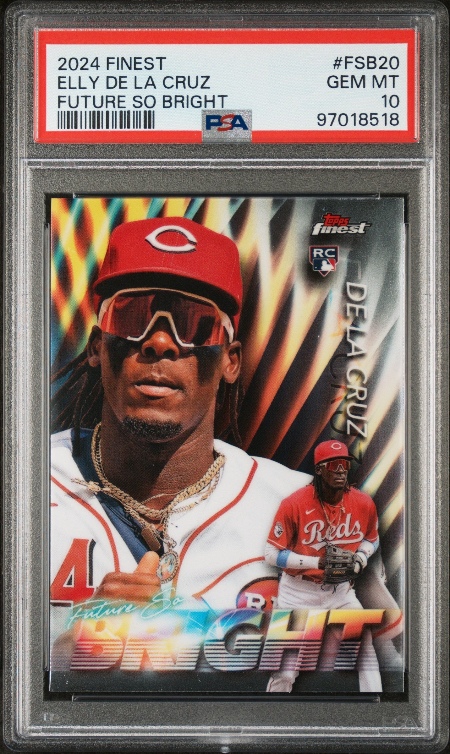 Graded 2024 Topps Finest Elly De La Cruz #FSB20 Future So Bright Rookie RC Baseball Card PSA 10 Gem Mint