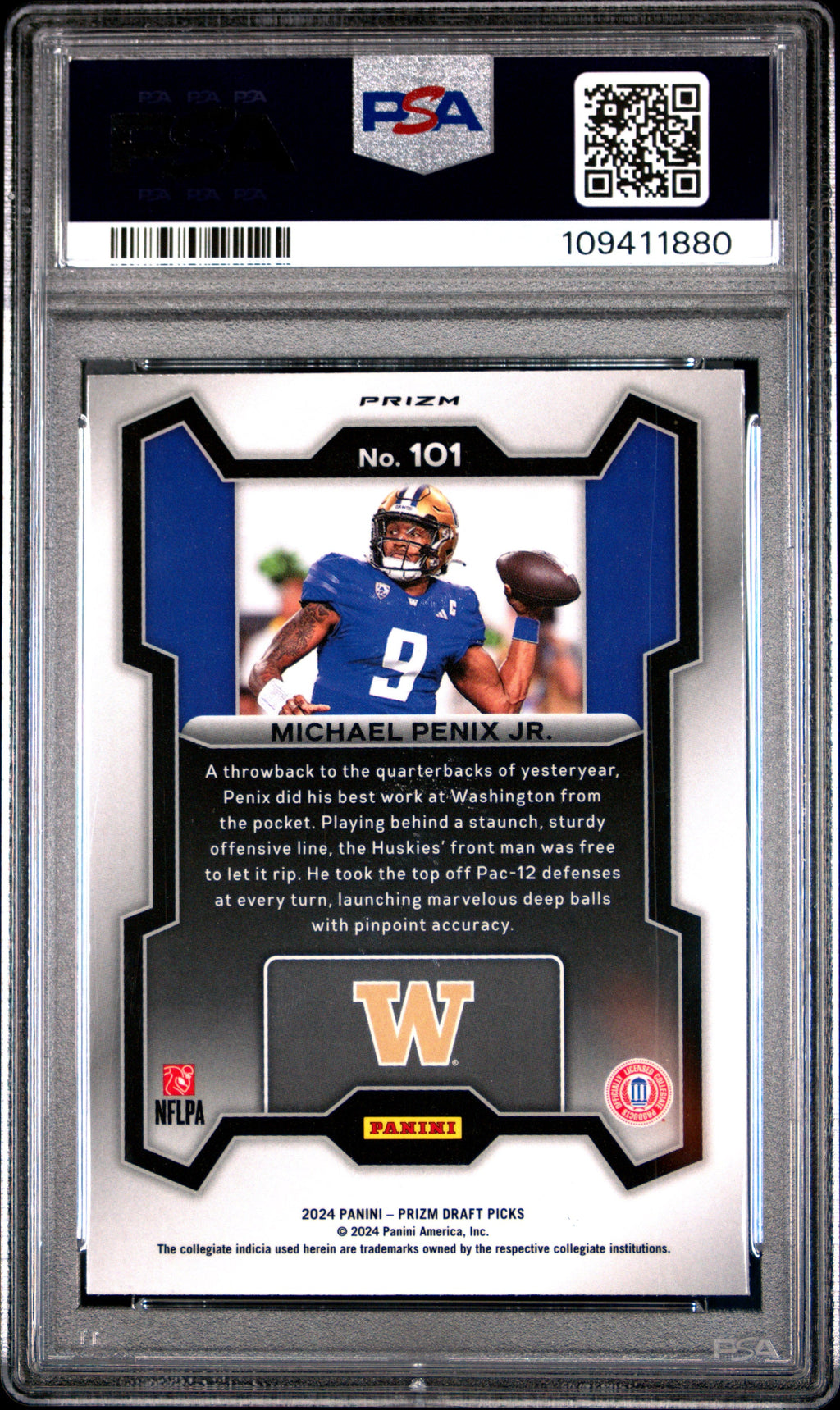 Graded 2024 Panini Prizm Draft Picks Michael Penix Jr #101 Red Ice Rookie RC Football Card PSA 10 Gem Mint
