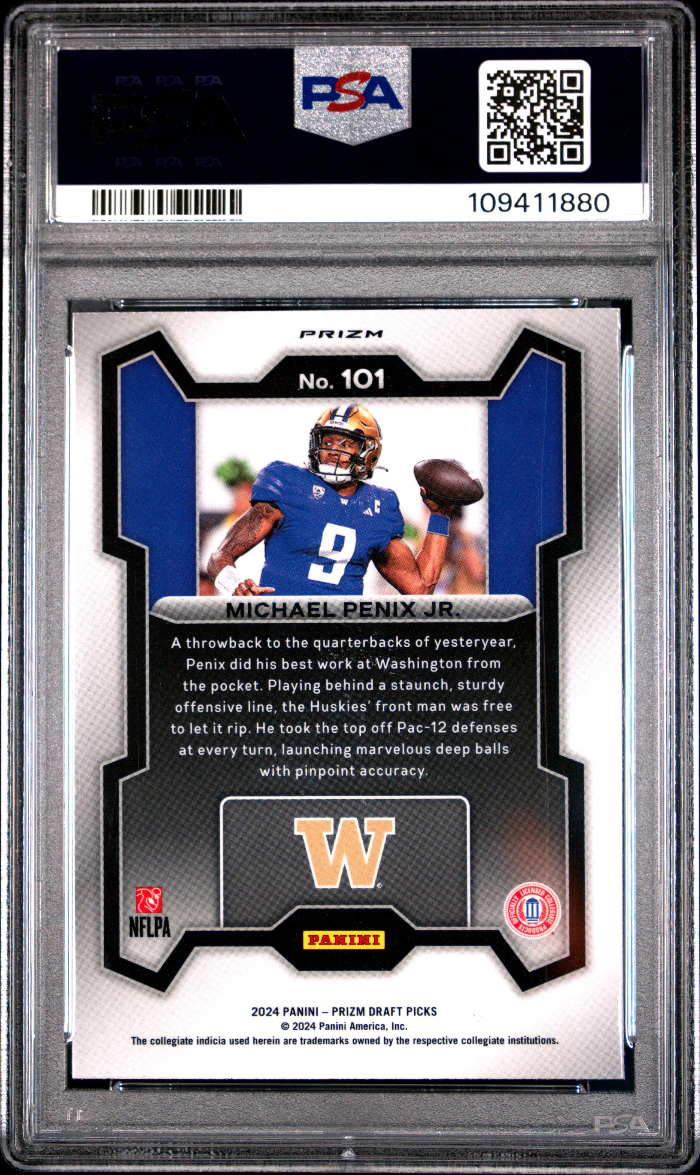 Graded 2024 Panini Prizm Draft Picks Michael Penix Jr #101 Red Ice Rookie RC Football Card PSA 10 Gem Mint