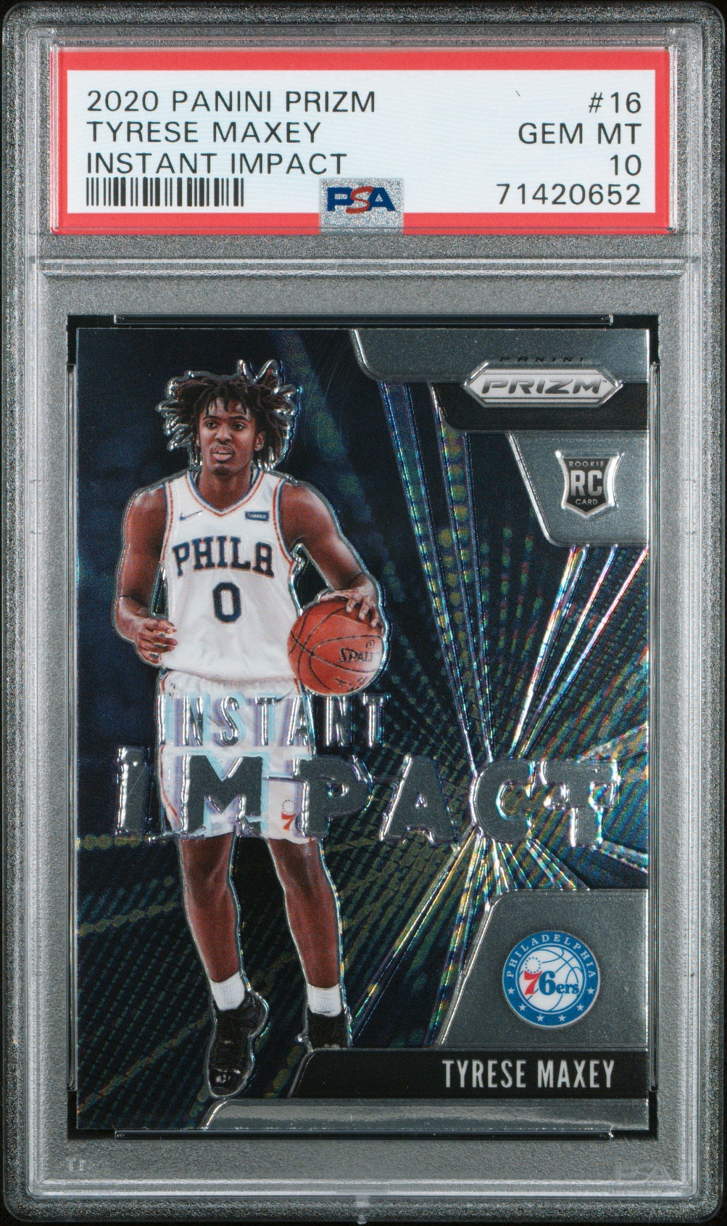 Graded 2020 Panini Prizm Tyrese Maxey #16 Instant Impact Rookie RC Basketball Card PSA 10 Gem Mint