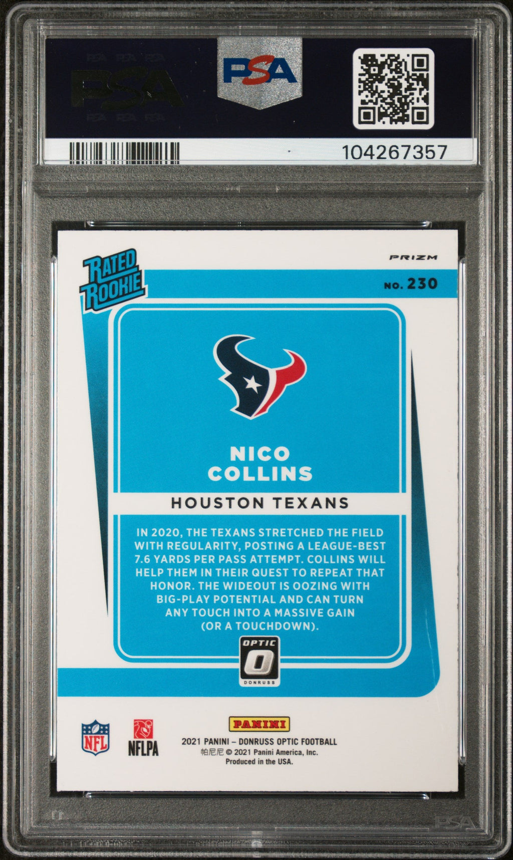 Graded 2021 Panini Donruss Optic Nico Collins #230 Purple Shock Rookie RC Football Card PSA 10 Gem Mint