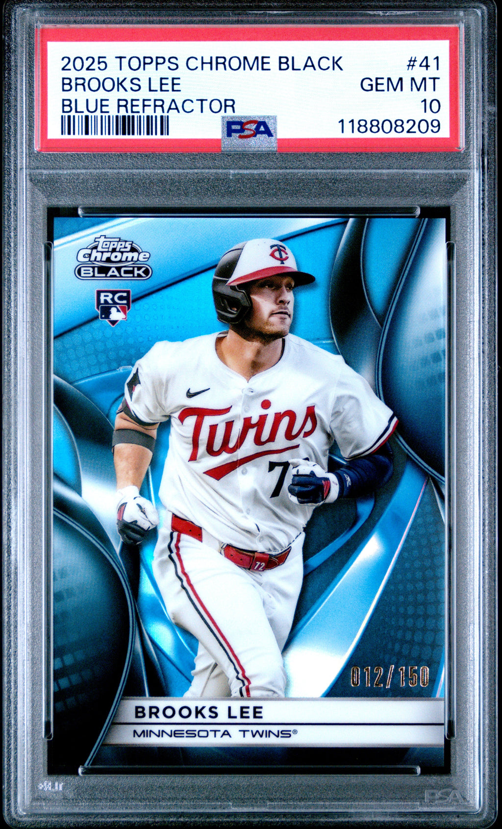 Graded 2025 Topps Chrome Black Brooks Lee #41 Blue Refractor /150 Rookie RC Baseball Card PSA 10 Gem Mint