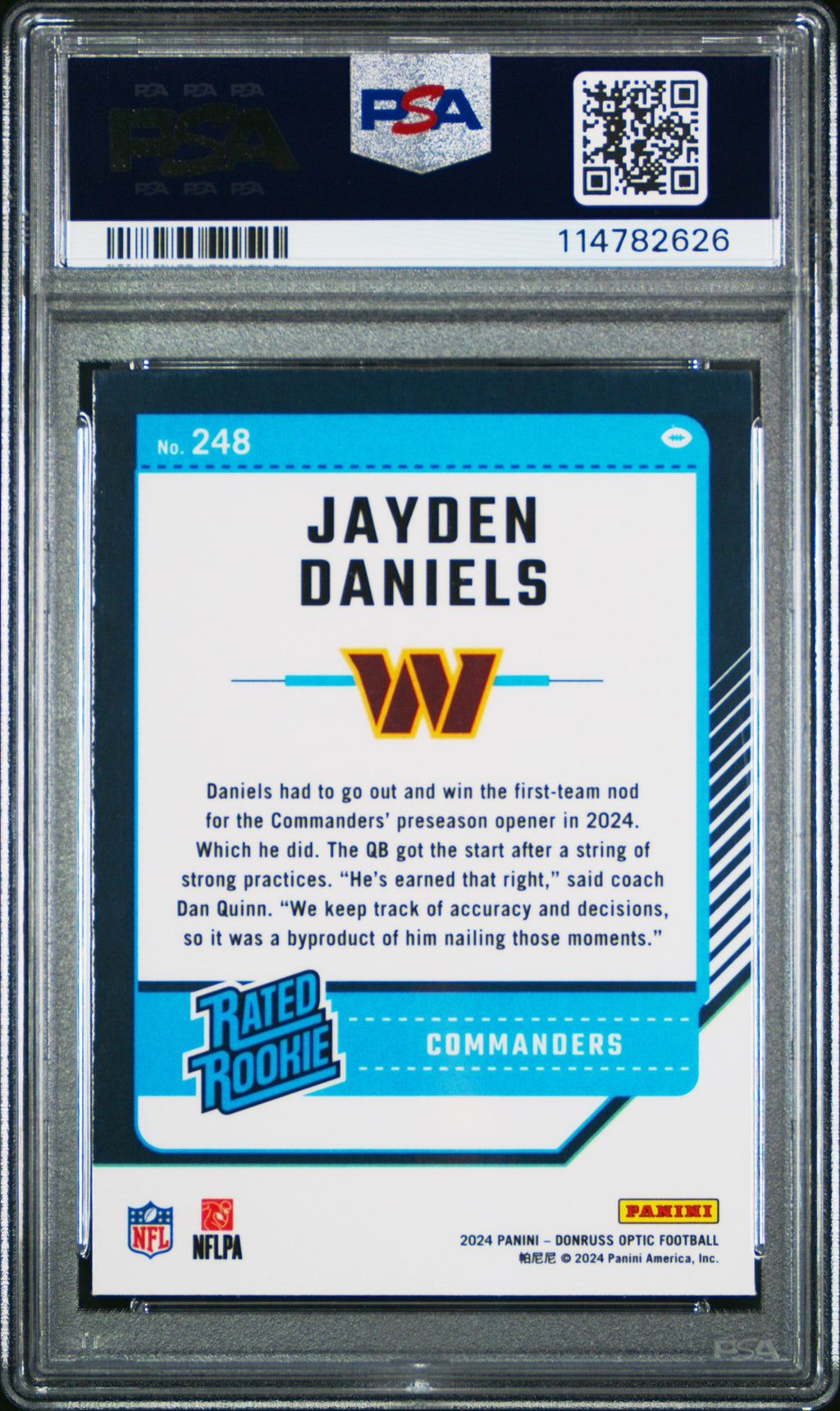 Graded 2024 Panini Donruss Optic Jayden Daniels #248 Rookie RC Football Card PSA 10 Gem Mint